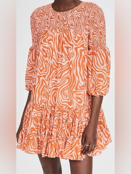 cinq a sept Dresses & Skirts - Cinq A Sept | Pink and Orange Zebra-Print Mini Dress | Smocked | size 4